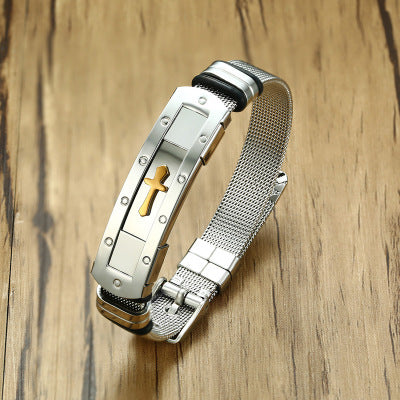 Men's Stainless Steel Cross Mesh Bracelet